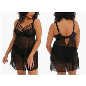 Elomi 44DDD Sachi Full Figure Underwire Babydoll Slip Underwire Black Lingerie